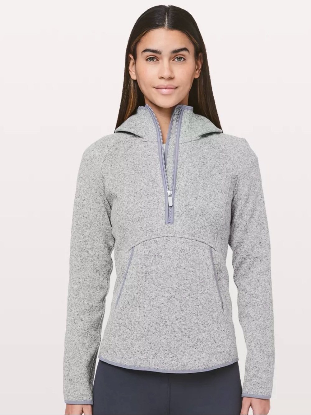 Heathered White/Battleship Fleece and Thank You Lululemon Hooded Pullover